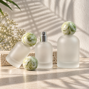 Frosted Glass Refillable Perfume Bottle with Green Marble Cap
