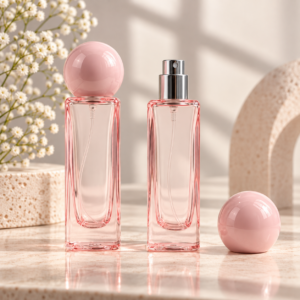 Pink Square Glass Perfume Bottle with Rose Ball Cap